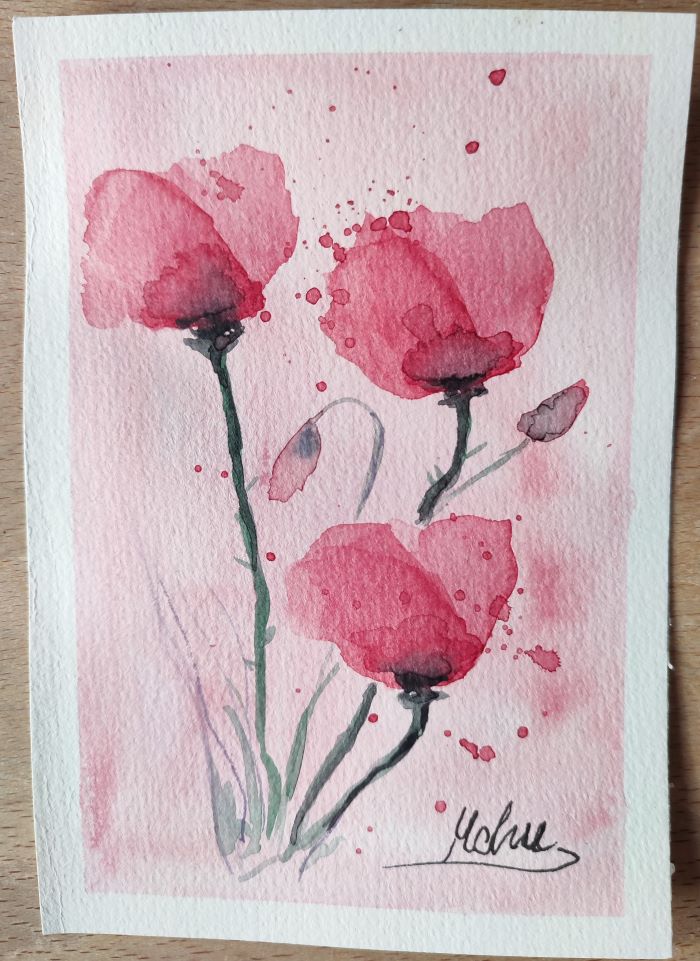 Postkarte mit Aquarell-Motiv Mohnblume