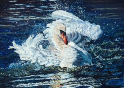 Tierportrait in Pastell - Schwan beim Wasserspiel